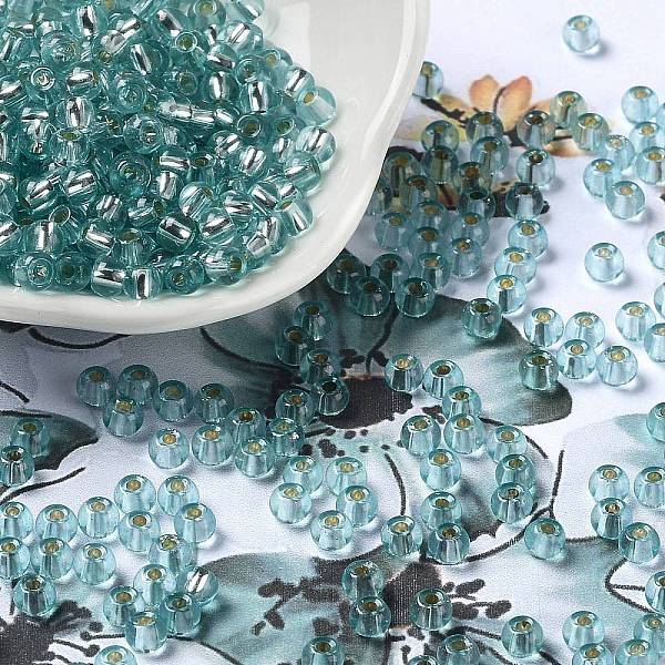 

PandaHall Glass Seed Beads, Silver Lined, Round Hole, Round, Dark Cyan, 4x3mm, Hole: 1.2mm, 6429pcs/pound Glass