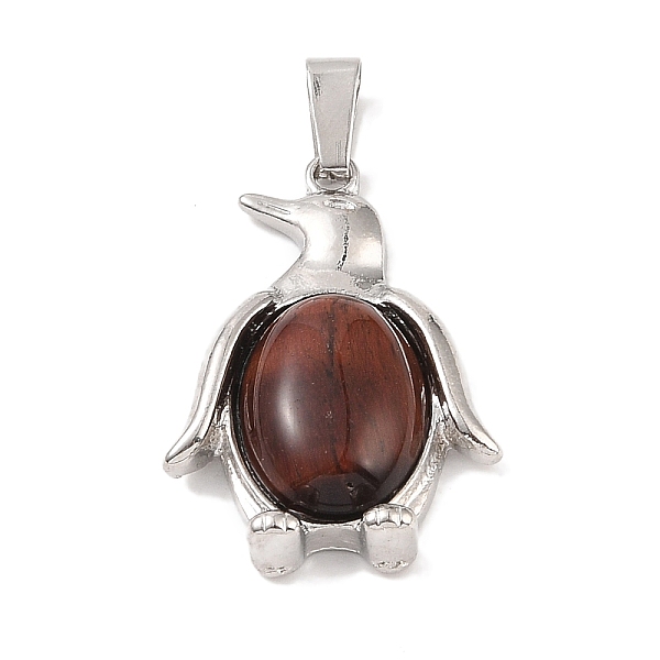 

PandaHall Dyed Natural Red Tiger Eye Pendants, with Alloy and Iron Findings, Penguin, Platinum, 34x23.5x7mm, Hole: 8x4mm Tiger Eye Penguin