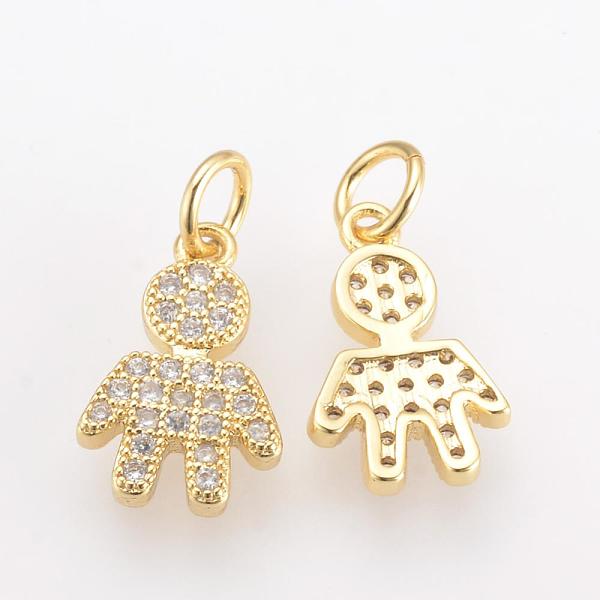 

PandaHall Brass Micro Pave Cubic Zirconia Charms, with Jump Ring, Boy, Golden, 15x14x2mm, Hole: 3mm Brass+Cubic Zirconia Human