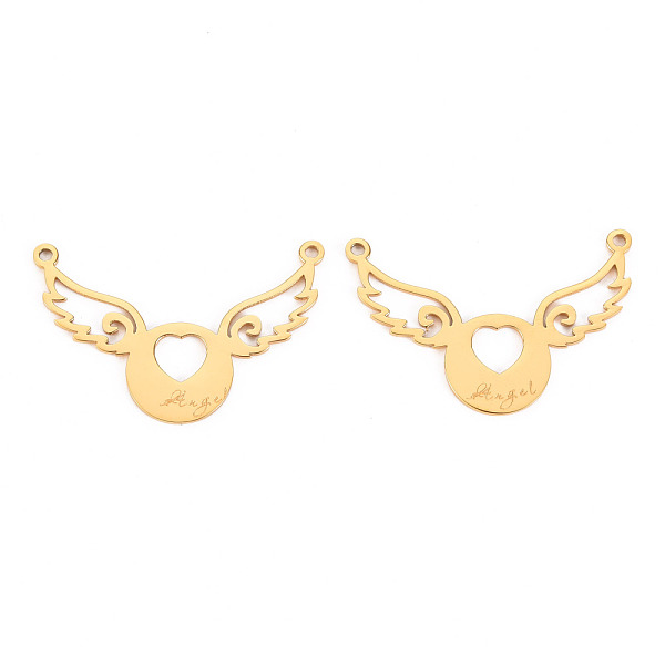 

PandaHall 304 Stainless Steel Pendant Links, Laser Cut, Flat Round with Wing & Word Angel, Real 14K Gold Plated, 23.5x35x1mm, Hole: 1.4mm...