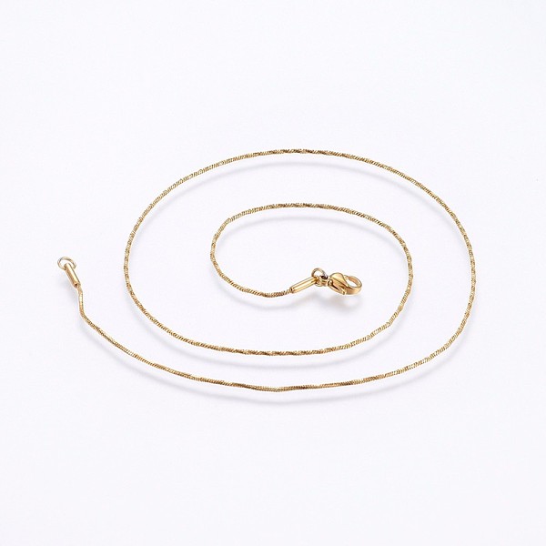 

PandaHall 304 Stainless Steel Snake Chain Necklaces, with Lobster Claw Clasps, Golden, 17.7 inch(45cm), 1x1mm 304 Stainless Steel