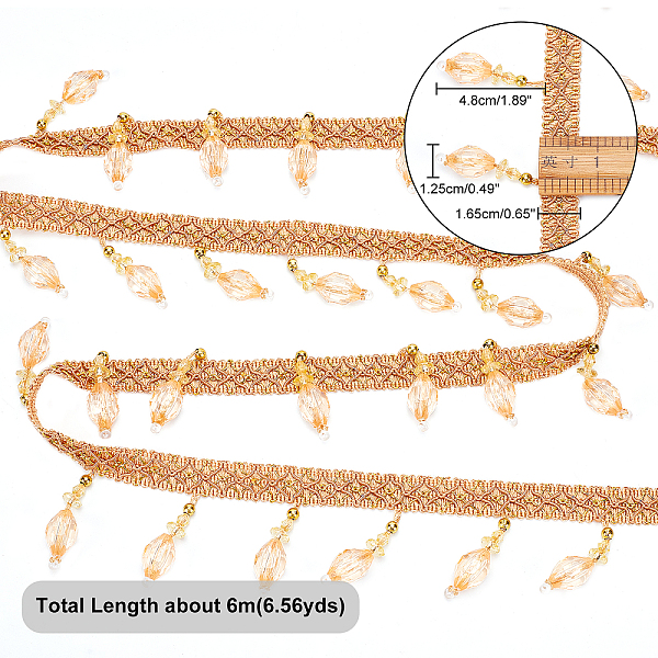 

PandaHall ARRICRAFT 6M Nylon Yarn Ribbon, with Plastic Beaded Charm, Craft Ribbon for Bridal, Costume, Jewelry, Crafts and Sewing, Peru, 5/8..., Brown