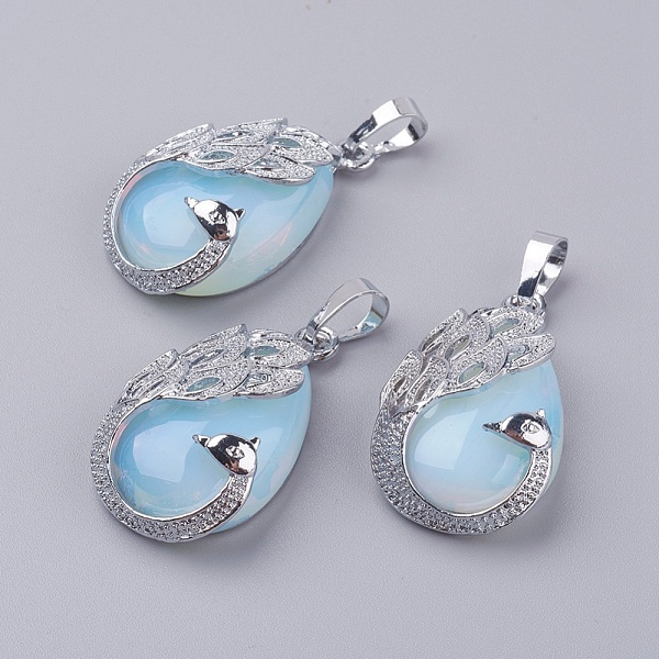 

PandaHall Opalite Pendants, with Brass Finding, Teardrop with Peacock, Platinum, 33x20x10.5mm, Hole: 5x6.5mm Opalite Teardrop