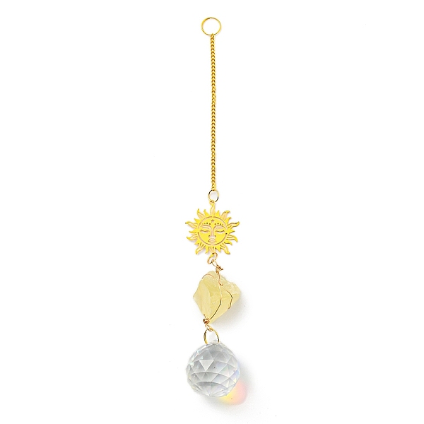 

PandaHall Wire Wrapped Nuggets Natural Citrine Pendant Decorations, Brass Sun and Glass Round Tassels Hanging Ornaments, 235mm, Hole: 11mm...