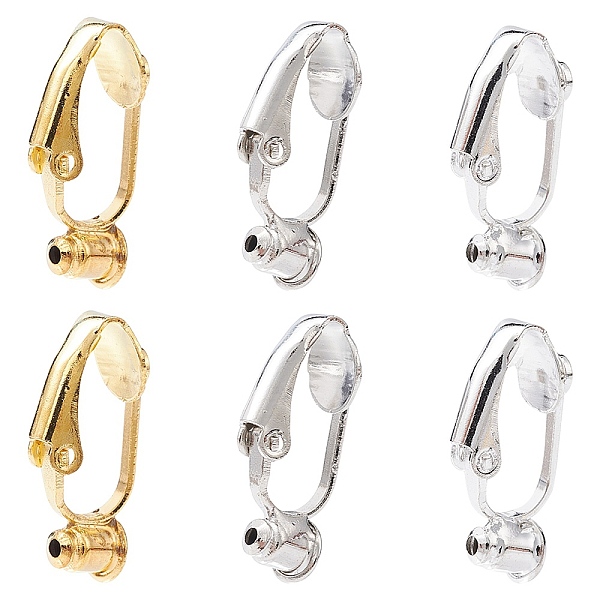 

PandaHall 6Pcs 3 Colors Brass Clip-on Earring Converters Findings, for Non-Pierced Ears, Nickel Free, Mixed Color, 19x6x9mm, Hole: 1mm...