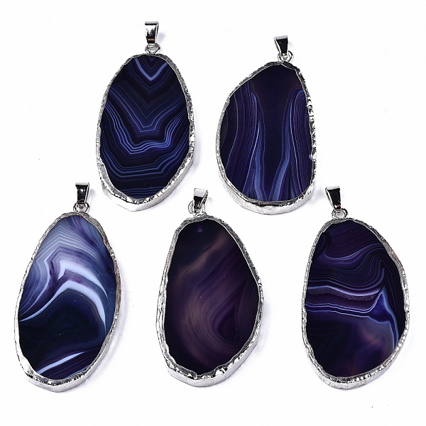 

PandaHall Edge Platinum Plated Natural Agate Slices Big Pendants, with Platinum Tone Iron Pinch Bail, Dyed, Teardrop, Marine Blue...