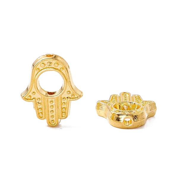 

PandaHall Tibetan Style Alloy Bead Frames, Cadmium Free & Lead Free, Hamsa Hand/Hand of Miriam, Golden, 15x13x3mm, Hole: 1mm Alloy Palm