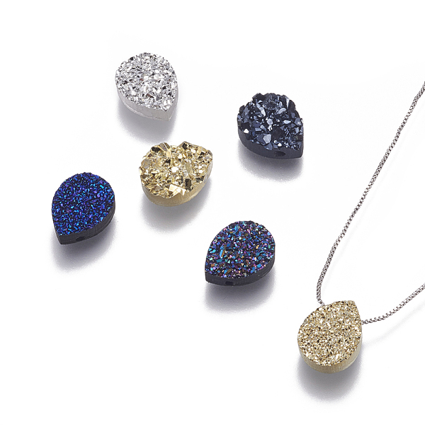 

PandaHall Brass Pendant Necklaces, with Druzy Resin and Box Chains, teardrop, Platinum, Mixed Color, 17.71 inch(45cm), Pendant..., Multicolor