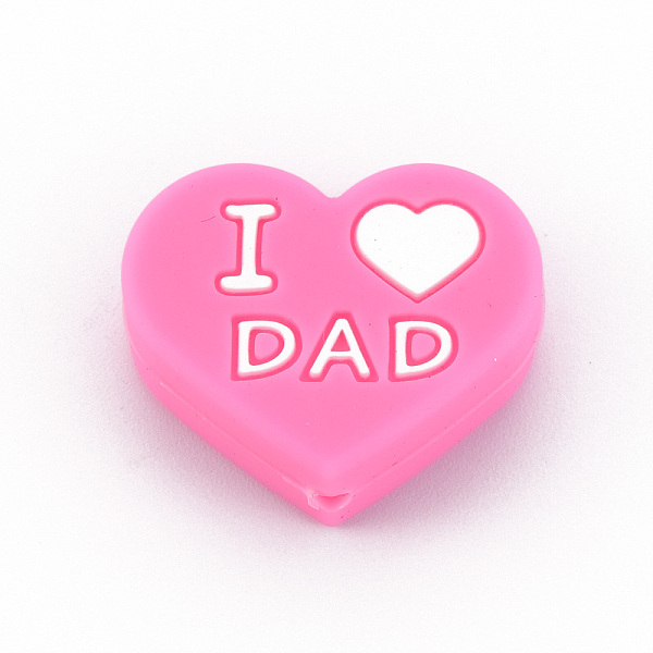 

PandaHall Food Grade Eco-Friendly Silicone Focal Beads, Chewing Beads For Teethers, DIY Nursing Necklaces Making, Heart with Word I Love DAD...