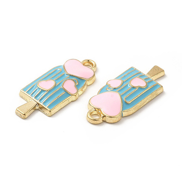 

PandaHall Summer Theme Alloy Enamel Pendants, Ice Sucker with Heart Charms, Golden, Sky Blue, 24x10x3mm, Hole: 1.8mm Alloy+Enamel Food