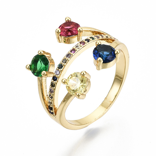 

PandaHall Brass Micro Pave Cubic Zirconia Finger Rings, Wide Band Rings, Cadmium Free & Nickel Free & Lead Free, Colorful, Real 16K Gold...