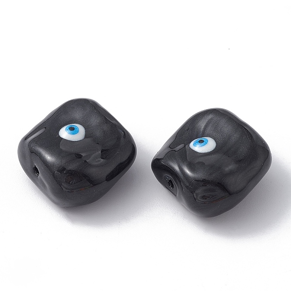 

PandaHall Glass Beads, with Enamel, Square with Evil Eye Pattern, Black, 20x19x10mm, Hole: 1.2mm Glass Square Black