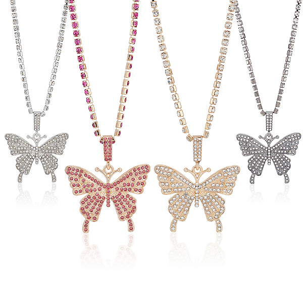 

PandaHall ANATTASOUL 4Pcs 4 Colors Rhinestone Butterfly Pendant Necklaces Set with Cup Chains, Alloy Jewelry for Women, Mixed Color, 17.68...