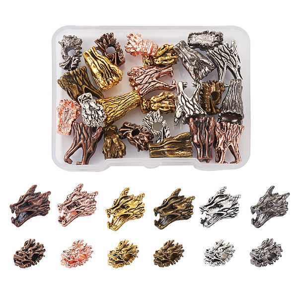 

PandaHall 24 Pcs 12 Styles Tibetan Style Alloy Beads, Dragon Head, Mixed Color, 2pcs/style Alloy Dragon