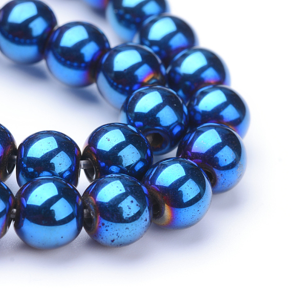 

PandaHall Non-magnetic Synthetic Hematite Beads Strands, Grade A, Round, Blue Plated, 12mm, Hole: 1.5mm, about 33~35pcs/strand Non-magnetic...