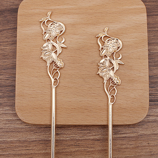 

PandaHall Alloy Flower Hair Sticks for Enamel, Long-Lasting Plated Hair Accessories for Women, Light Gold, 140x30mm Alloy