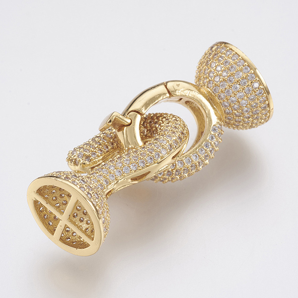 

PandaHall Brass Micro Pave Cubic Zirconia Fold Over Clasps, Lead Free & Cadmium Free, Clear, Golden, 38mm, Clasp: 22x14mm Brass Clear
