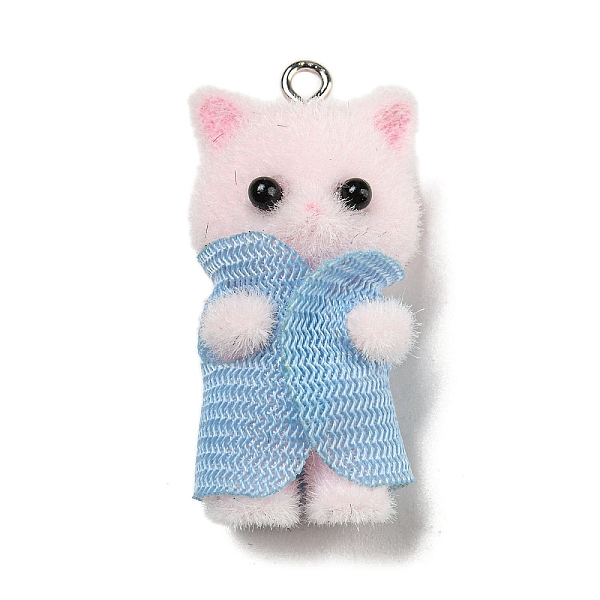 

PandaHall Flocking Opaque Resin Pendants, Cat in Sky Blue Clothes Charms with Platinum Tone Iron Loops, Misty Rose, 35x16.5x16mm, Hole: 2mm...