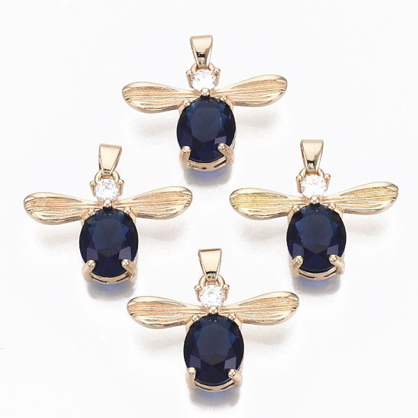

PandaHall Glass Pendants, with Micro Pave Cubic Zirconia and Brass Open Back Settings, Faceted, Light Gold, Bee, Dark Blue, 17x23x6mm, Hole...