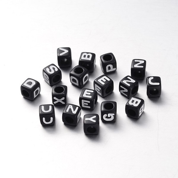 

PandaHall Initial Acrylic Horizontal Hole Beads, Mixed Letters, Cube, Black, 6x6x6mm, Hole: 3.5mm Acrylic Letter Black