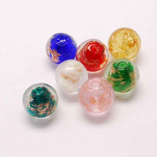 

PandaHall Handmade Gold Sand Lampwork Beads, Round, Mixed Color, 16mm Lampwork Round Multicolor