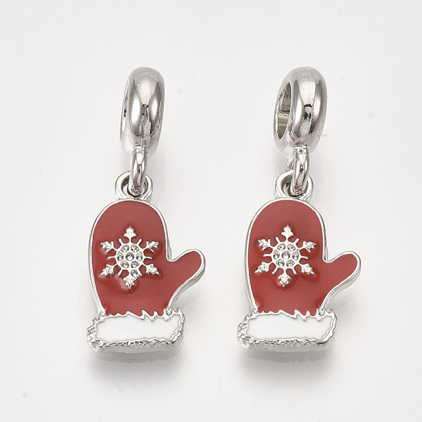 

PandaHall Alloy European Dangle Charms, with Enamel, Large Hole Pendants, Glove with Snowflake, Platinum, Red, 28.5mm, Hole: 4.5mm...