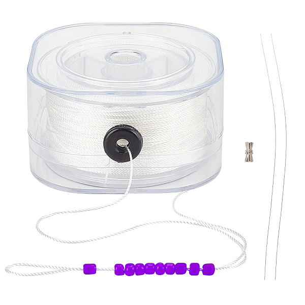 

PandaHall Polyester Cords, with Leading Wire and Buckle, White, 0.8mm, about 76.55 Yards(70m)/Roll Polyester White
