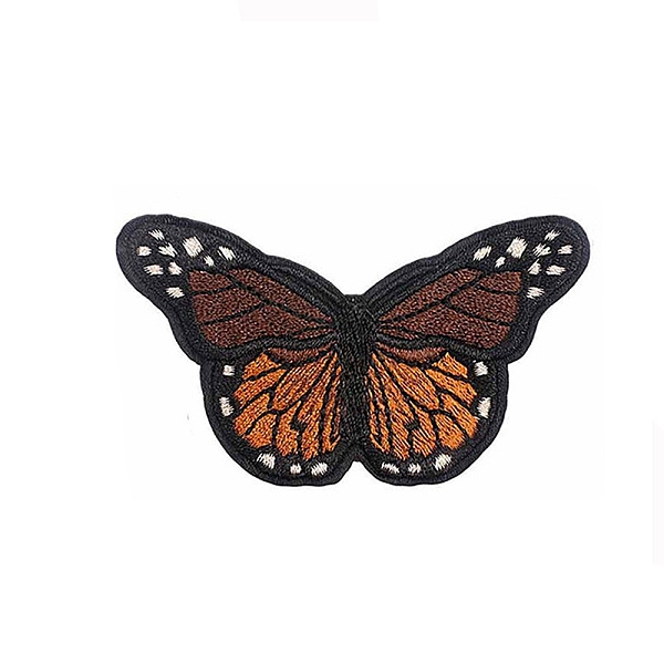 PandaHall Butterfly Appliques, Computerized Embroidery Cloth Iron on Patches, Costume Accessories, Sienna, 45x80mm Cloth Butterfly Brown