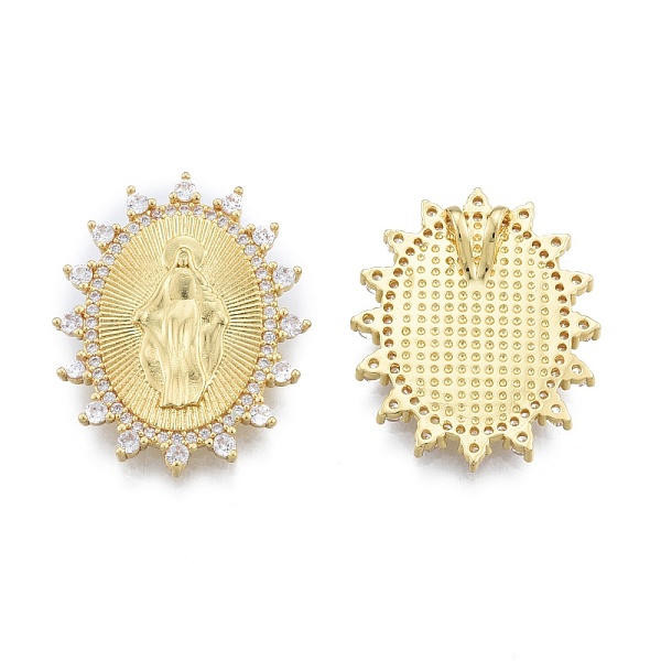

PandaHall Brass Micro Pave Clear Cubic Zirconia Big Pendants, Oval with Saint, Real 18K Gold Plated, 28.5x23x5.5mm, Hole: 1.5x3mm...