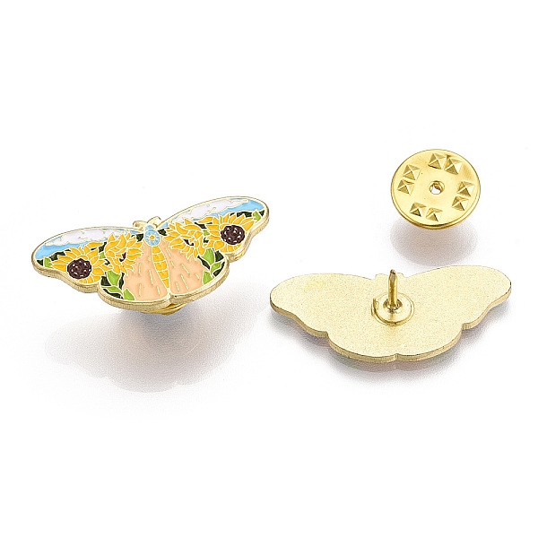 

PandaHall Butterfly with Sunflower Enamel Pin, Alloy Badge for Backpack Clothes, Golden, Colorful, 13x30x1.5mm Alloy+Enamel Flower