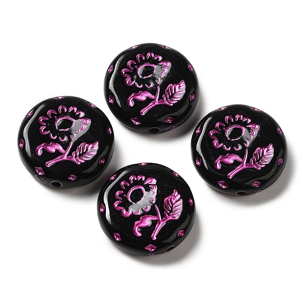 

PandaHall Opaque Acrylic Beads, Flat Round with Flower, Black, 18x5.5mm, Hole: 1.6mm, about: 399pcs/500g Acrylic Flat Round Black