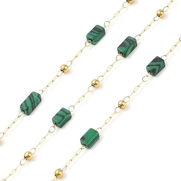 

PandaHall Ion Plating(IP) 304 Stainless Steel Link Chains, Synthetic Malachite Beads & Spool, Soldered, Real 18K Gold Plated, 6.5x2.5x2.5mm...