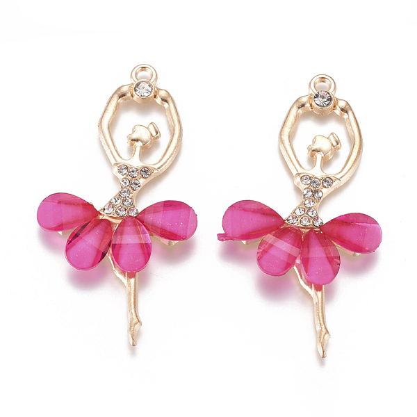 

PandaHall Alloy Big Pendants, with Resin & Crystal Rhinestone, Faceted, Ballerina, Golden, Fuchsia, 59~60x30~31x4.5mm, Hole: 2.5mm..., Pink