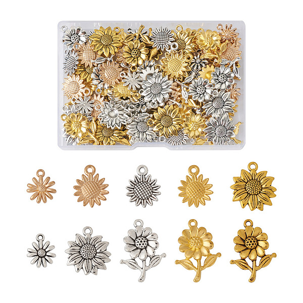 

PandaHall Elecrelive 100Pcs 10 Style Alloy Pendants, Sunflower, Mixed Color, 14.5~27x12~19x2~3.5mm, Hole: 1.4~2mm, 10pcs/style Alloy Mixed...