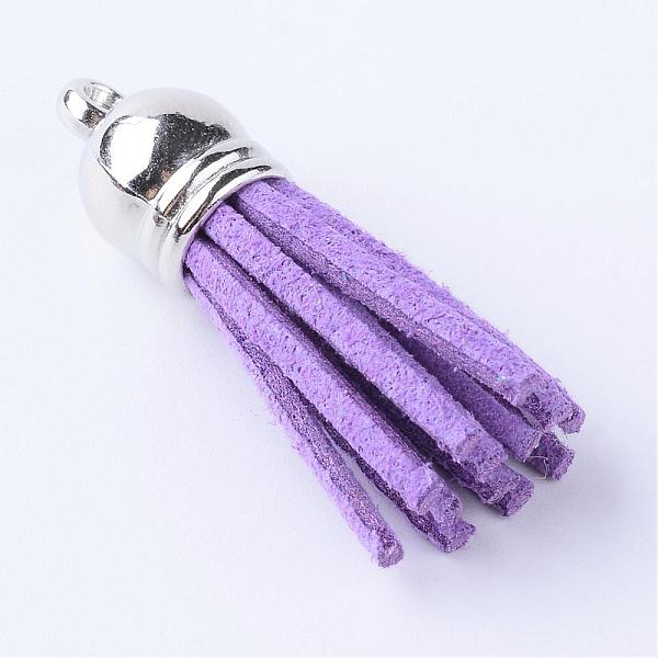 

PandaHall Faux Suede Tassel Pendant Decorations, with CCB Plastic Cord Ends, Platinum, Medium Orchid, 35~37x10mm, Hole: 1.8mm Faux Suede..., Purple