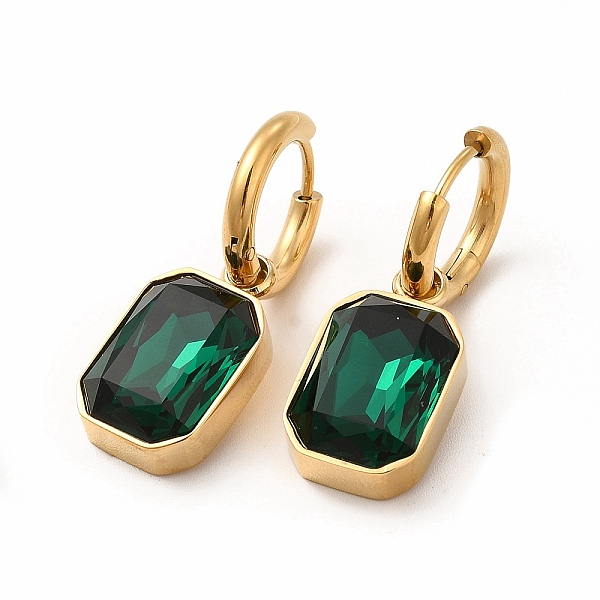 

PandaHall Ion Plating(IP) 304 Stainless Steel Hoop Earring, Rectangle Glass Dangle Earring for Women, Golden, Green, 31mm, Pin: 0.9mm 304...
