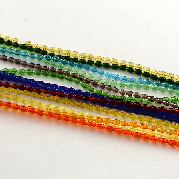 

PandaHall Transparent Glass Bead Strands, Faceted, teardrop, Mixed Color, 5x3mm, Hole: 1mm, about 99~101pcs/Strand, 19.7 inch Glass Teardrop..., Multicolor