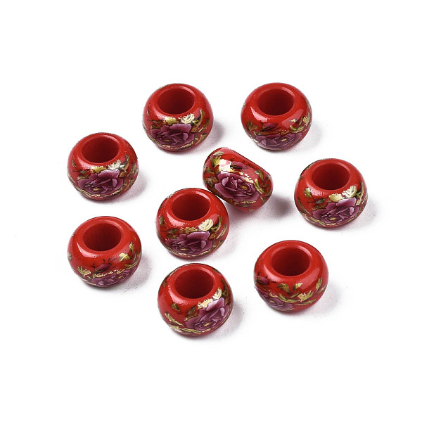 

PandaHall Flower Printed Opaque Acrylic Rondelle Beads, Large Hole Beads, FireBrick, 15x9mm, Hole: 7mm Acrylic Rondelle Red