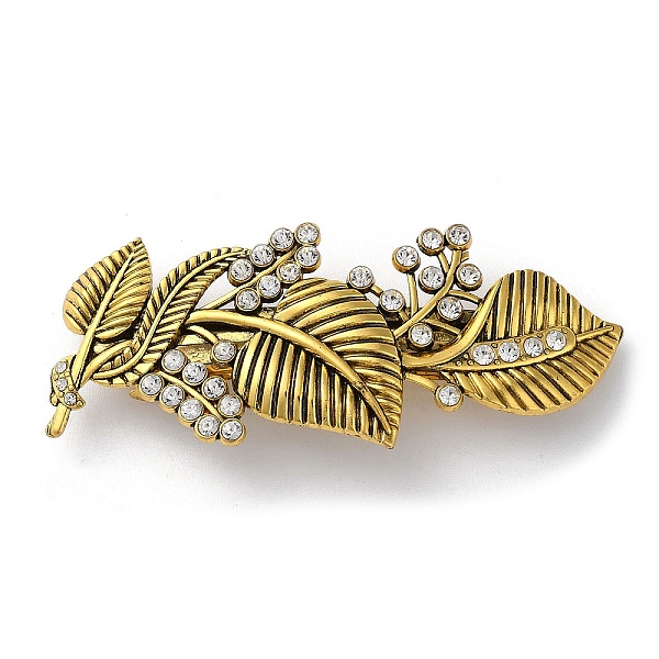 

PandaHall Leaf Alloy Rhinestone Hair Barrettes, Hair Accessories for Women Girl, Antique Golden, 87x42.5x13mm Alloy+Rhinestone Leaf