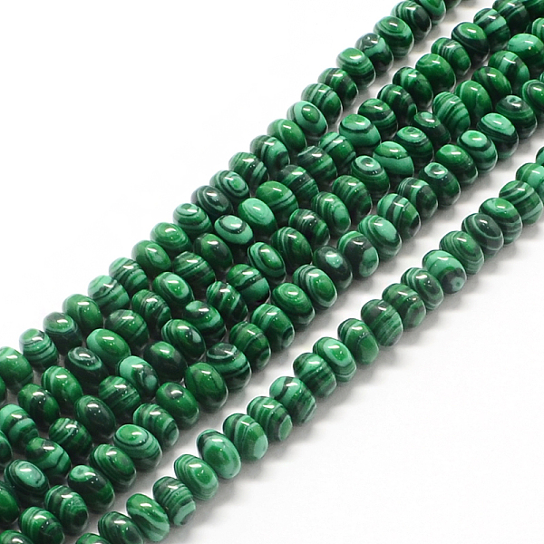 

PandaHall Rondelle Dyed Synthetic Malachite Bead Strands, 6~7x4~5mm, Hole: 1mm, about 93pcs/strand, 15.7 inch Malachite Rondelle