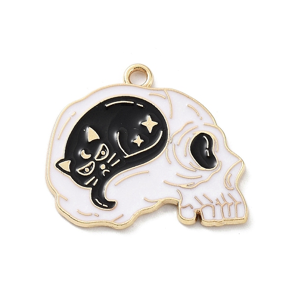 

PandaHall Halloween Alloy Enamel Pendants, Golden, Cat Shape, Skull, 22x25x1mm, Hole: 2mm Alloy+Enamel Skull Black