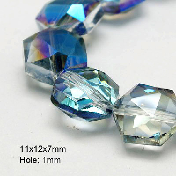 

PandaHall Electroplate Glass Beads, Half Plated, Faceted, Hexagon, Blue, 11x12x7mm, Hole: 1mm Glass Hexagon Blue