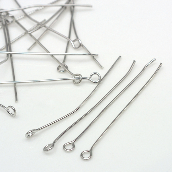 

PandaHall Iron Eye Pin, Nickel Free, Platinum, 35x0.6mm, Hole: 2mm, about 3400pcs/500g Iron