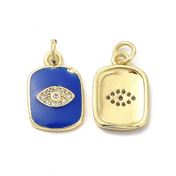 

PandaHall Brass Micro Pave Cubic Zirconia Pendants, with Enamel & Jump Ring, Rectangle with Eye Charm, Golden, Royal Blue, 16x11x2mm, Hole...