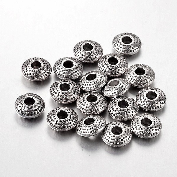

PandaHall Tibetan Style Alloy Spacer Beads, Lead Free & Cadmium Free & Nickel Free, Flat Round, Antique Silver, 8x3mm, Hole: 2.5mm. Alloy...