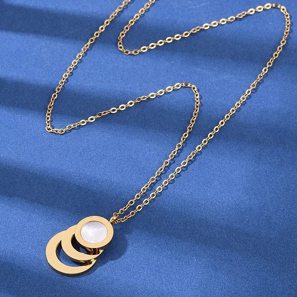 304 Stainless Steel Roman Numeral 3 Ring Pendant Necklaces