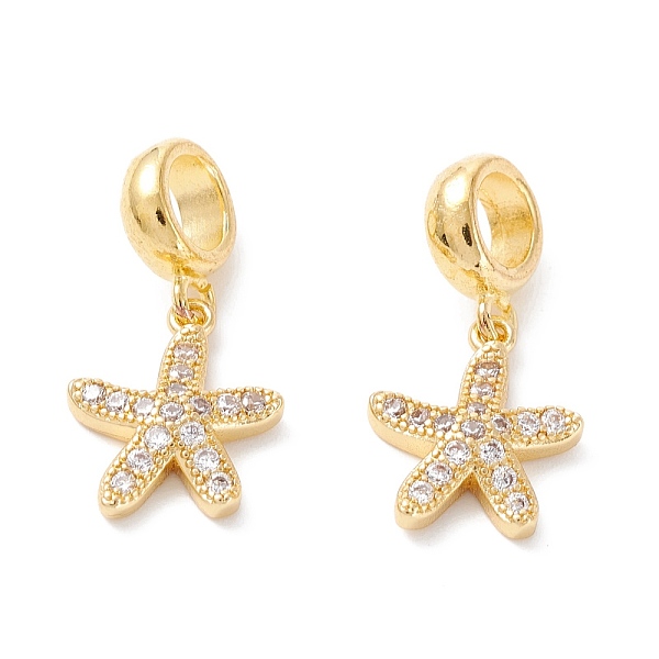

PandaHall Brass Cubic Zirconia European Dangle Charms, Largr Hole Pendants, Long-Lasting Plated, Real 18K Gold Plated, Starfish, Clear, 23mm...