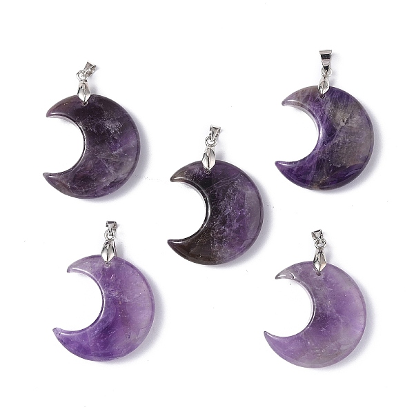 

PandaHall Natural Amethyst Pendants, Moon Charms, with Platinum Tone Brass Findings, 35x27x10mm, Hole: 10x4mm Amethyst Moon