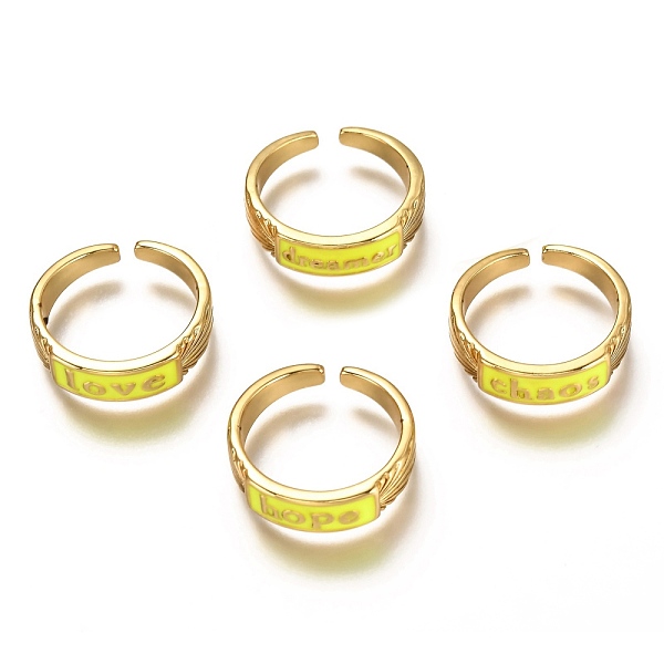 

PandaHall Brass Enamel Cuff Rings, Open Rings, Word, Real 18K Gold Plated, Long-Lasting Plated, Yellow, US Size 6, Inner Diameter: 17mm...