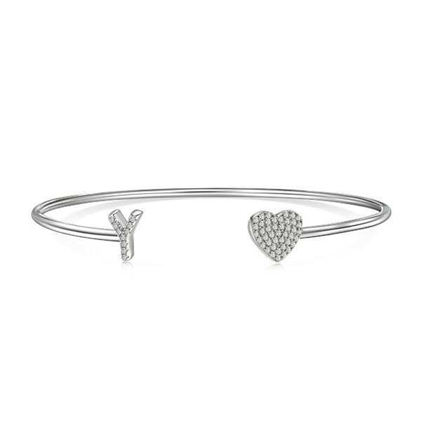 

PandaHall Heart & Letter Rhodium Plated 925 Sterling Silver Micro Pave Cubic Zirconia Cuff Bangles for Women, Letter Y, 0.2~0.8cm, Inner...